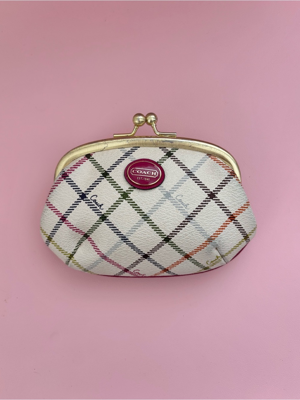 Rare Vintage Y2k Coach Plaid Kisslock Coin Purse